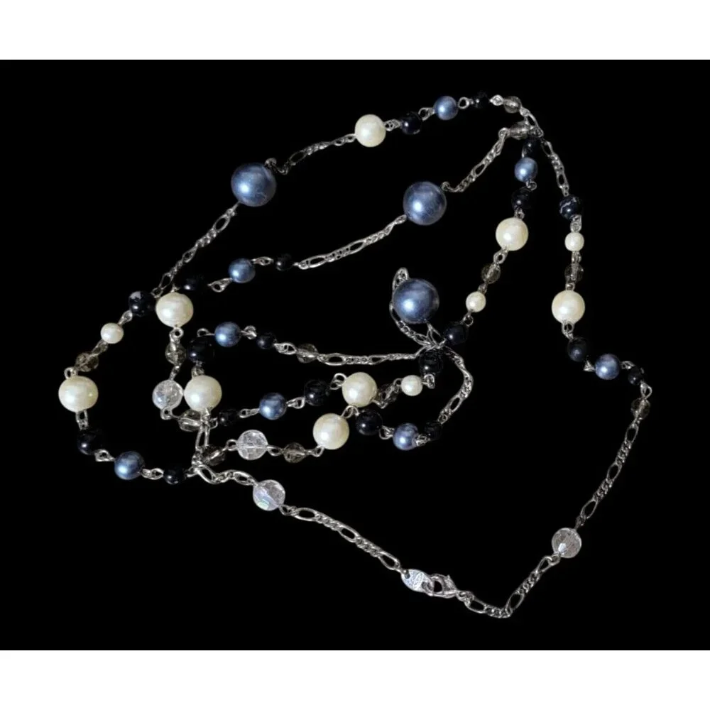 VTG Avon Long Faux Pearl & Bead Chain Necklace - Picture 3 of 4